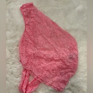 one shoulder pink lace top going out